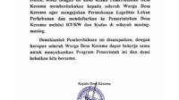 Waspada, Kades Kusuma Telah Mengeluarkan Surat Pemberitahuan  ke Warganya