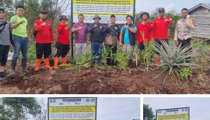 Demi Menjaga Langit Tetap Biru, Polres Pelalawan Pasang Plang Diarea Lahan Bekas Terbakar