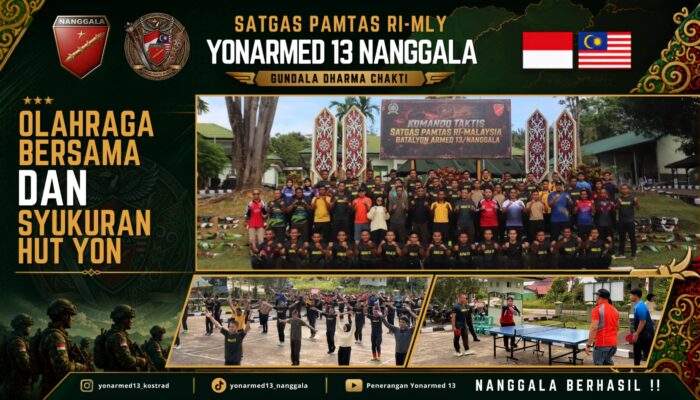Perkuat Sinergitas di Tapal Batas, Satgas Pamtas Yonarmed 13/Nanggala Pos Kotis Gelar Olahraga Bersama dan Syukuran HUT Ke-64.