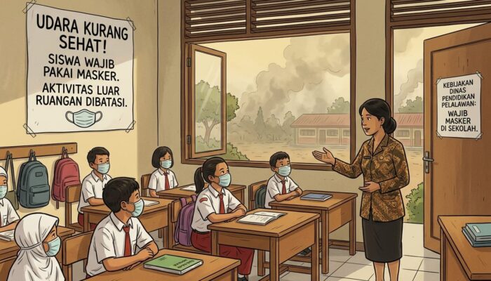 Udara Pelalawan Kurang Sehat Akibat Karhutla, Siswa Wajib Pakai Masker dan Batasi Aktivitas Luar