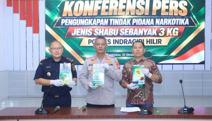 Kapolres Inhil Pimpin Konferensi Pers, Ungkap Peredaran 3 Kg Sabu Kolaborasi dengan Bea Cukai Tembilahan