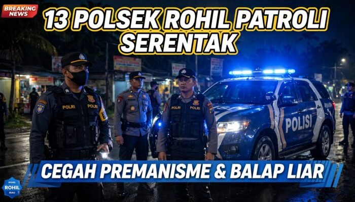 13 Polsek Rohil Patroli KRYD dan Blue Light Serentak Cegah Premanisme dan Balap Liar