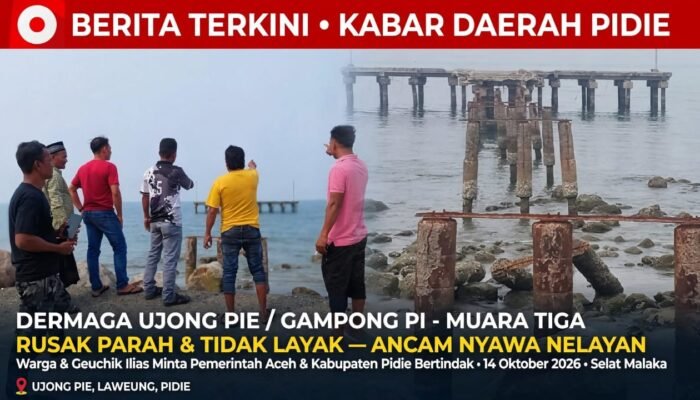Dermaga Satu-satunya di Gampong Pi Muara Tiga Pidie Memprihatinkan, Nelayan Terancam Celaka