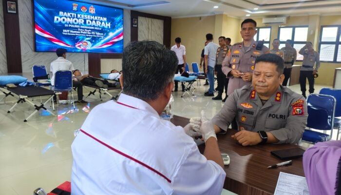 75 Tahun Humas Polri Mengabdi, Polres Inhu Gelar Bakti Kesehatan Donor Darah di Gedung Tathya Dharaka